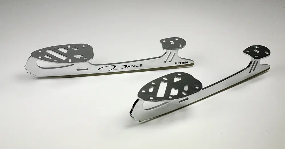 A pair of never-worn chrome blades in a three-quarter view.