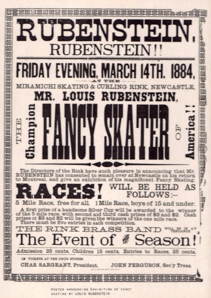 Black and white poster with text only, advertising for Rubenstein’s March 14 1884 performance in Newcastle.