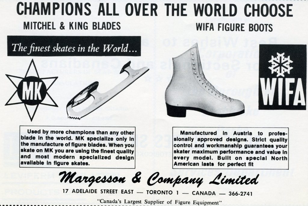 White page with black printing. Text reads: “Champions all over the world choose Mitchell and King boots---Wifa figure boots.” The logos of each company and a drawing of each product is shown. The bottom says “Margesson and Company Limited.”