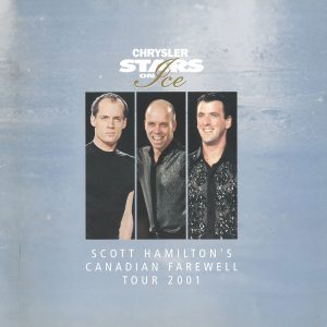 Program cover in light grey with three of the featured skaters on the cover, shown in side-by-side portraits, waist to the head. Kurt on the left is wearing a black short-sleeved shirt; Scott in the middle is wearing a silver with black trim top; Brian on the right is wearing a sequined vest over a black shirt.